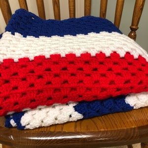 Handcrafted Afghan in patriot red white and blue